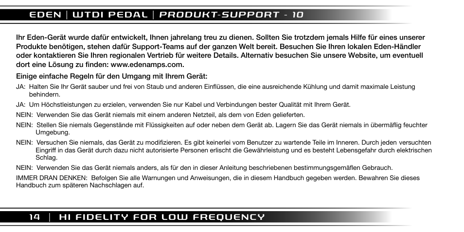 Eden WTDI Pedal User Manual | Page 14 / 24