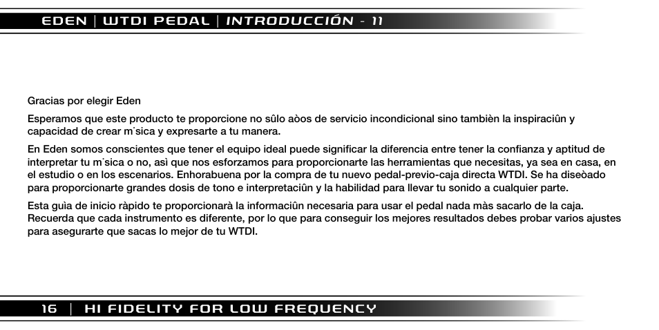 Eden WTDI Pedal User Manual | Page 16 / 24