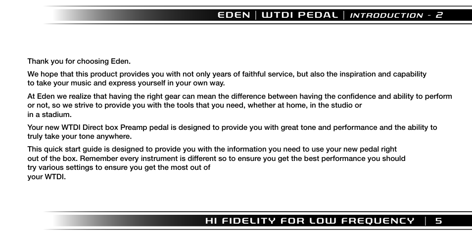 Eden WTDI Pedal User Manual | Page 5 / 24