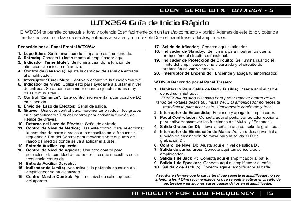 Wtx264 guía de inicio rápido, 1 5 e d e n | Eden WTX500 User Manual | Page 15 / 44