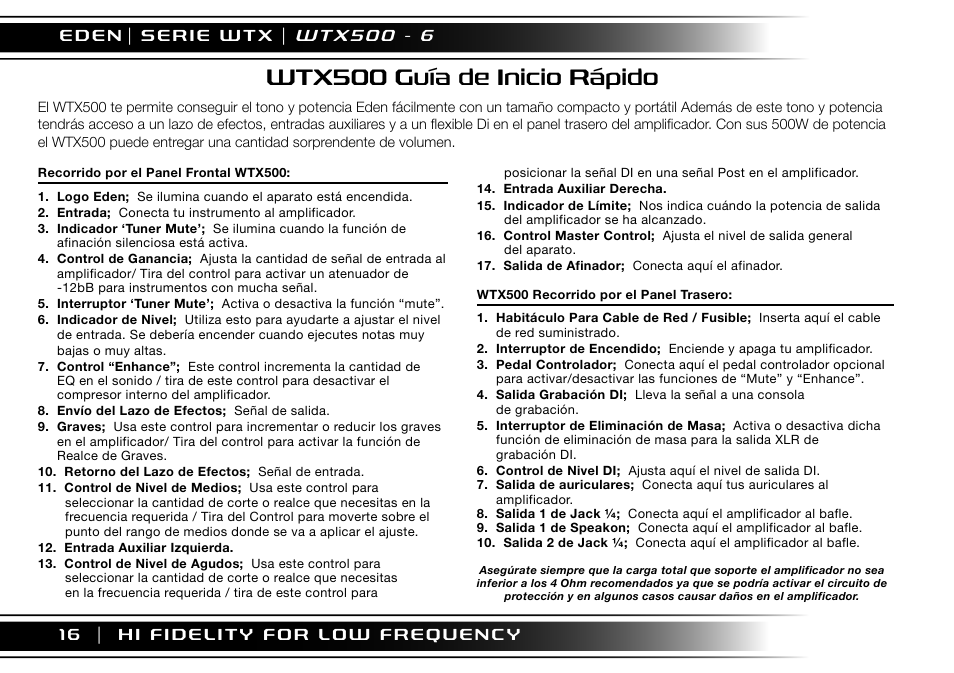 Wtx500 guía de inicio rápido | Eden WTX500 User Manual | Page 16 / 44
