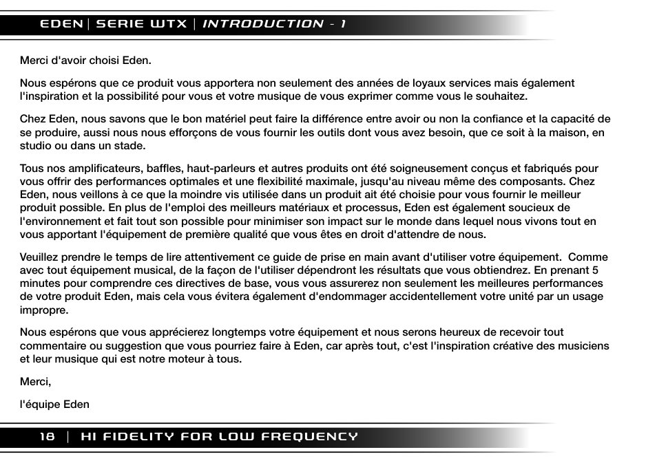 Eden WTX500 User Manual | Page 18 / 44