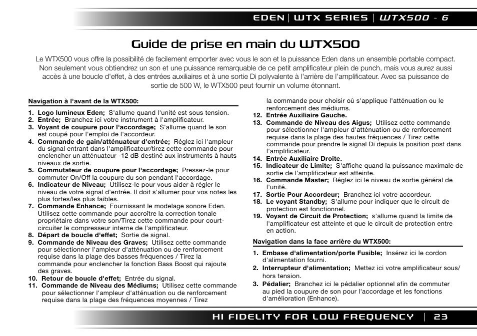 Guide de prise en main du wtx500, 2 3 e d e n | Eden WTX500 User Manual | Page 23 / 44