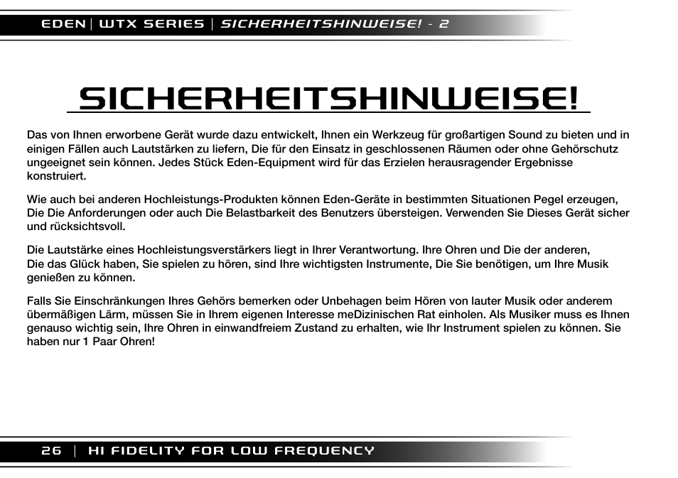Sicherheitshinweise | Eden WTX500 User Manual | Page 26 / 44