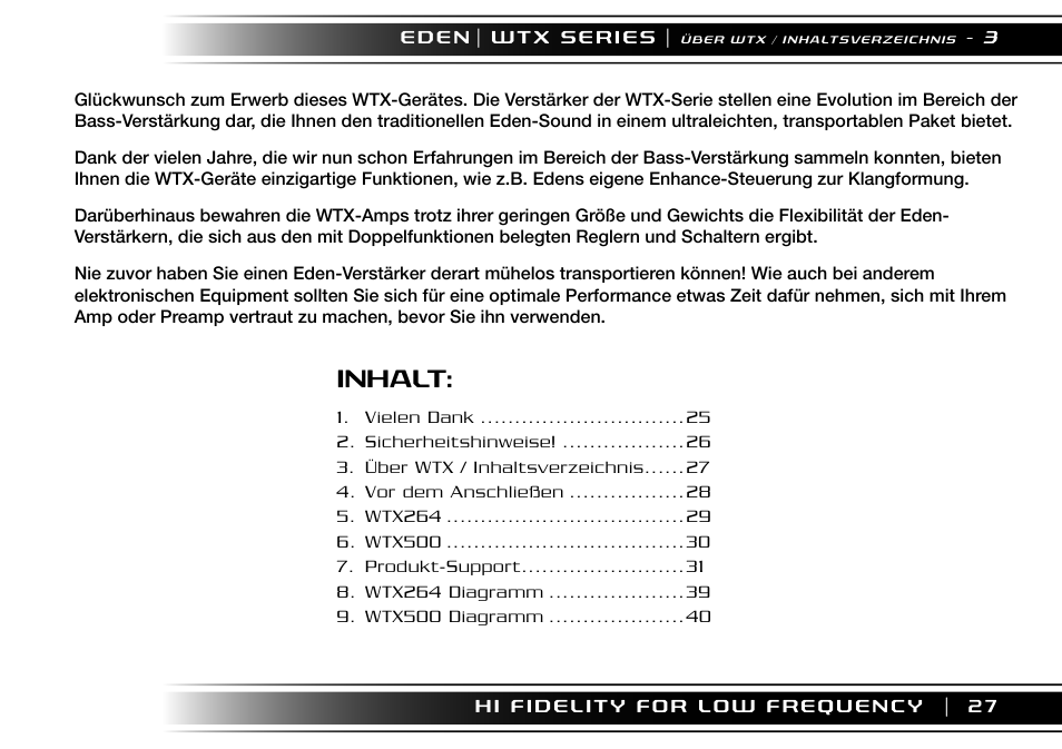 Inhalt | Eden WTX500 User Manual | Page 27 / 44