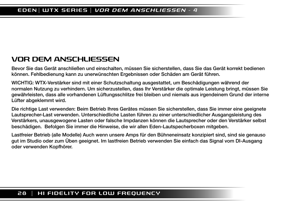Vor dem anschliessen | Eden WTX500 User Manual | Page 28 / 44