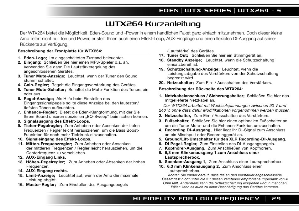 Wtx264 kurzanleitung, 2 9 e d e n | Eden WTX500 User Manual | Page 29 / 44