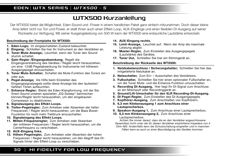 Wtx500 kurzanleitung | Eden WTX500 User Manual | Page 30 / 44