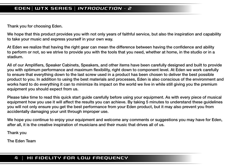 Eden WTX500 User Manual | Page 4 / 44