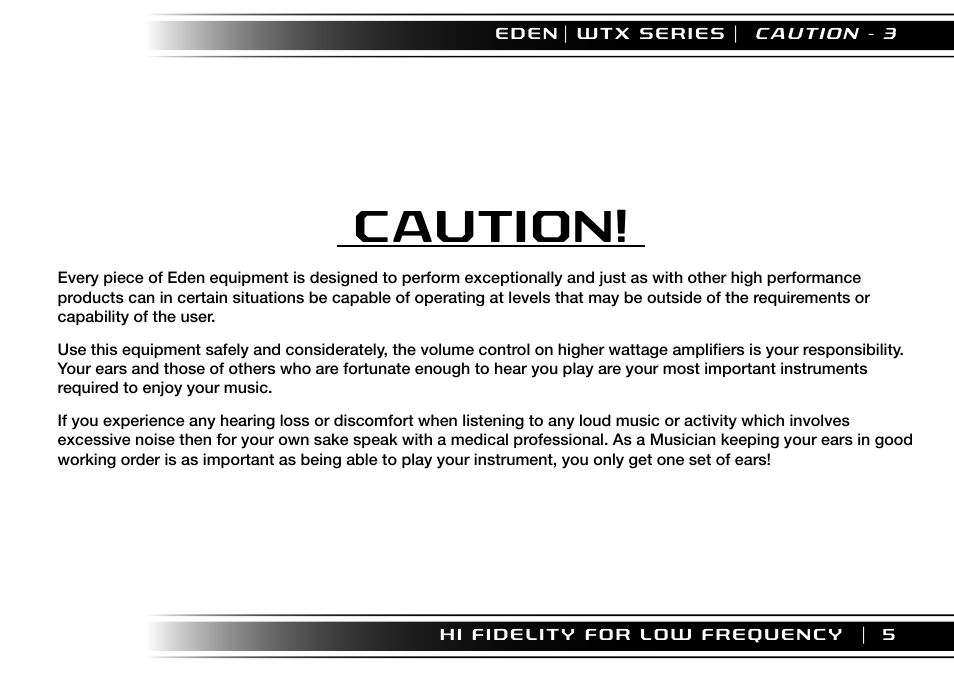 Caution | Eden WTX500 User Manual | Page 5 / 44