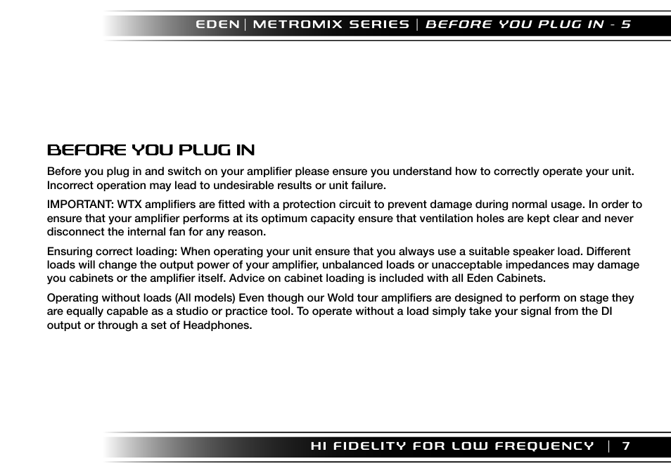 Before you plug in | Eden WTX500 User Manual | Page 7 / 44