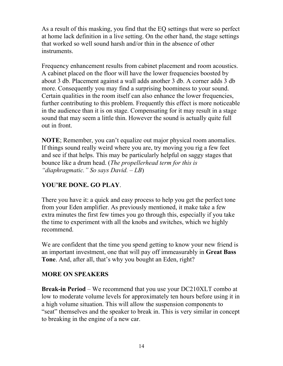 Eden DC-210XLT Metro User Manual | Page 14 / 20