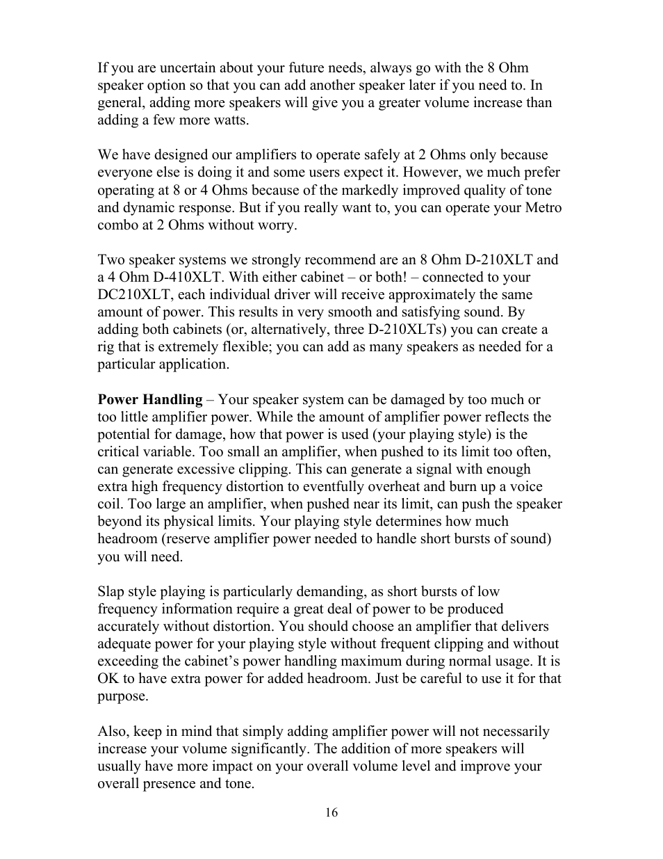 Eden DC-210XLT Metro User Manual | Page 16 / 20