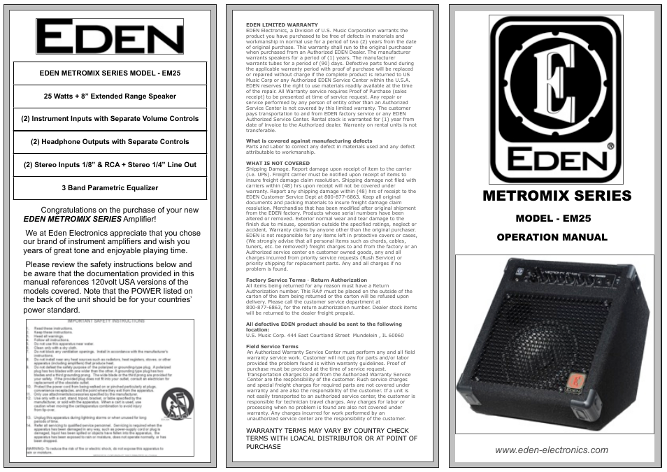 Eden Metromix 25 User Manual | 2 pages