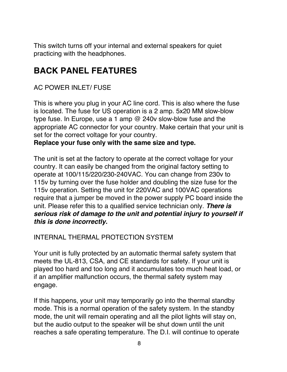 Back panel features | Eden Silver Series User Manual | Page 8 / 11