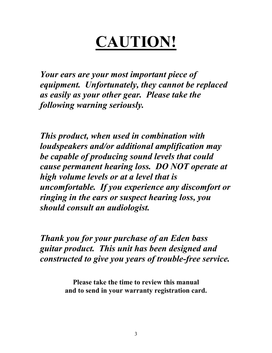 Caution | Eden VT300B User Manual | Page 3 / 13