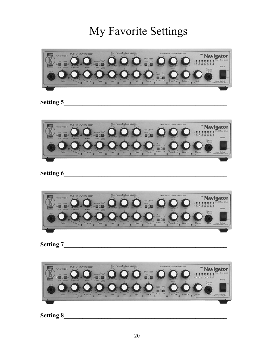 My favorite settings | Eden WP100 Navigator (2011) User Manual | Page 20 / 20