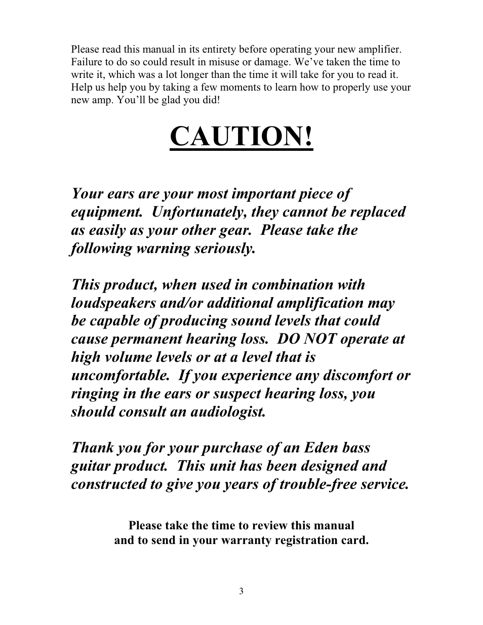 Caution | Eden WP100 Navigator (2011) User Manual | Page 3 / 20