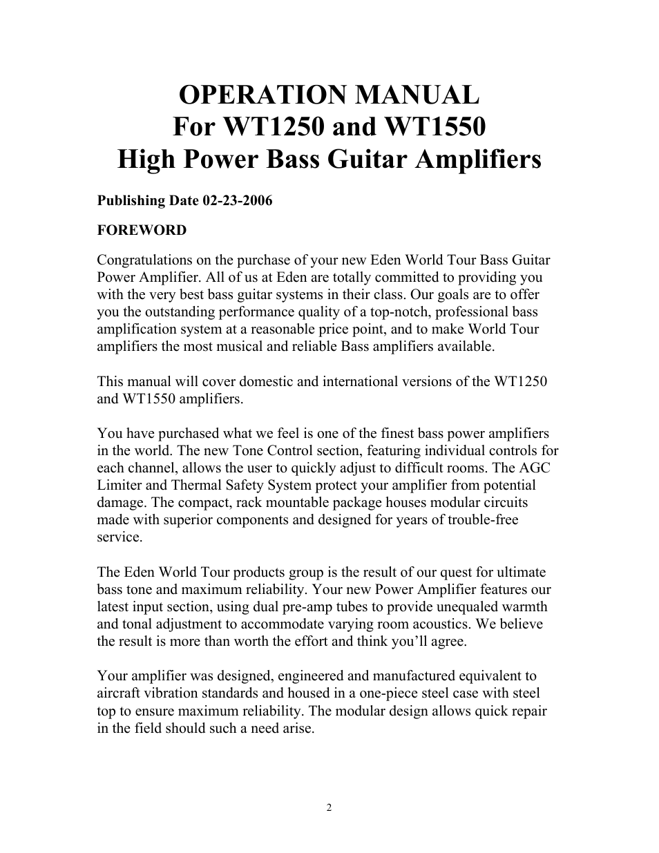 Eden WT1250 User Manual | Page 2 / 12