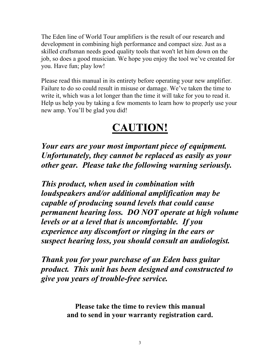 Caution | Eden WT1250 User Manual | Page 3 / 12