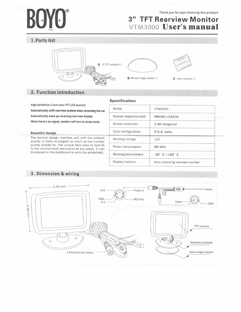 Boyo - Vision Tech America VTM3000 User Manual | 1 page