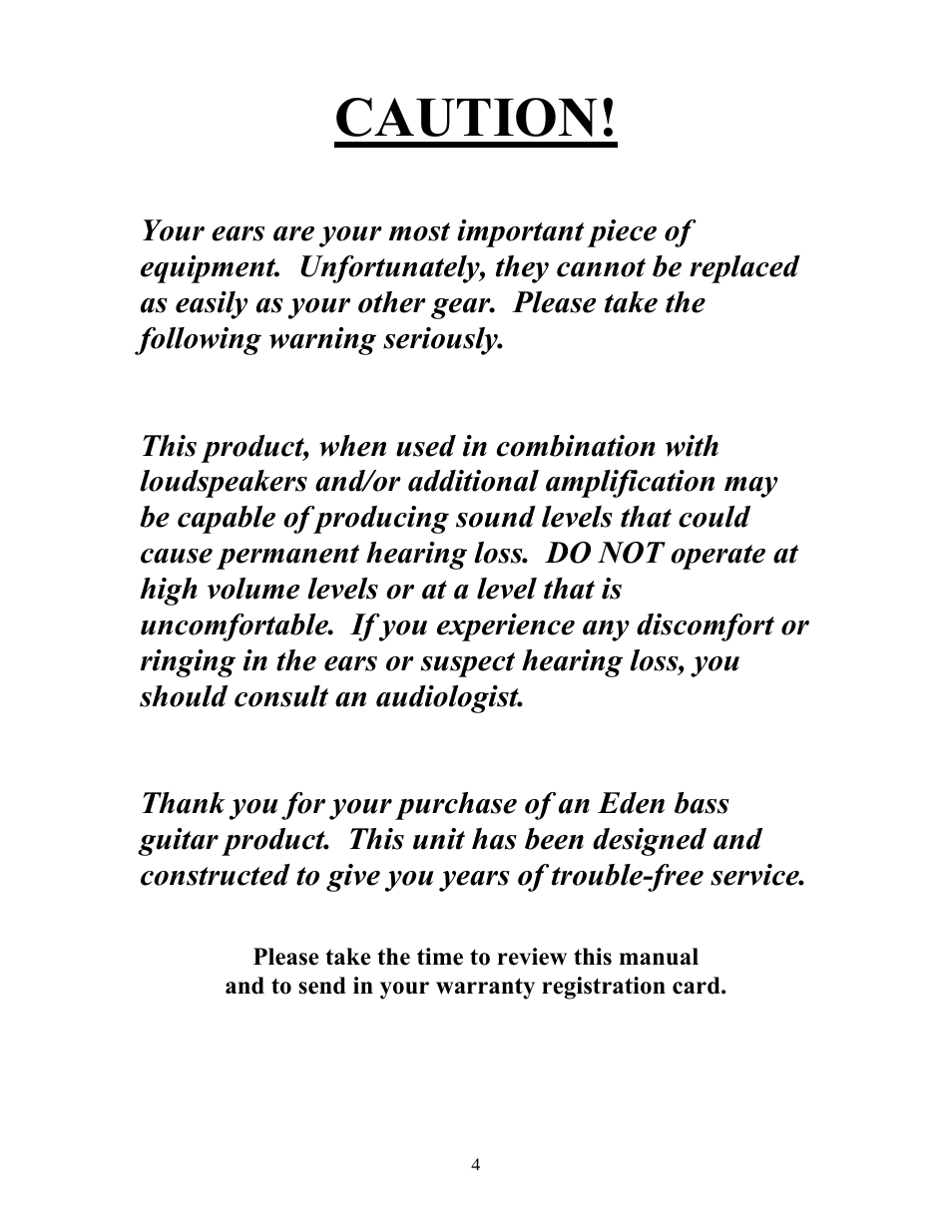 Caution | Eden WT800B User Manual | Page 4 / 21