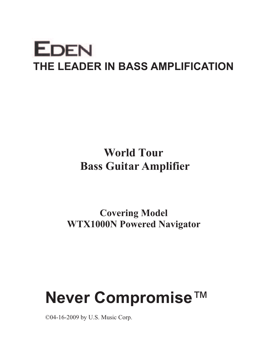 Eden WTX1000N Navigator User Manual | 20 pages