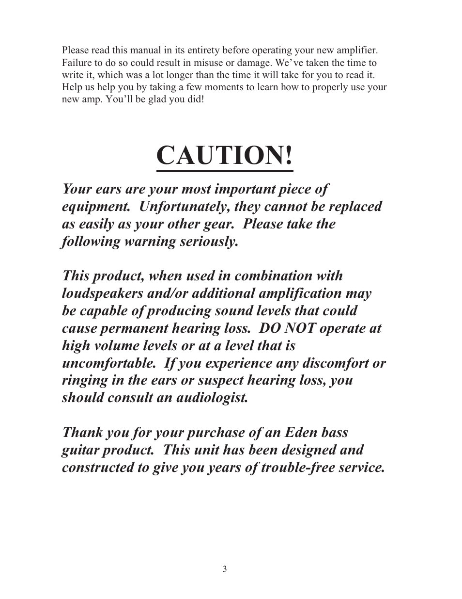 Caution | Eden WTX1000N Navigator User Manual | Page 3 / 20