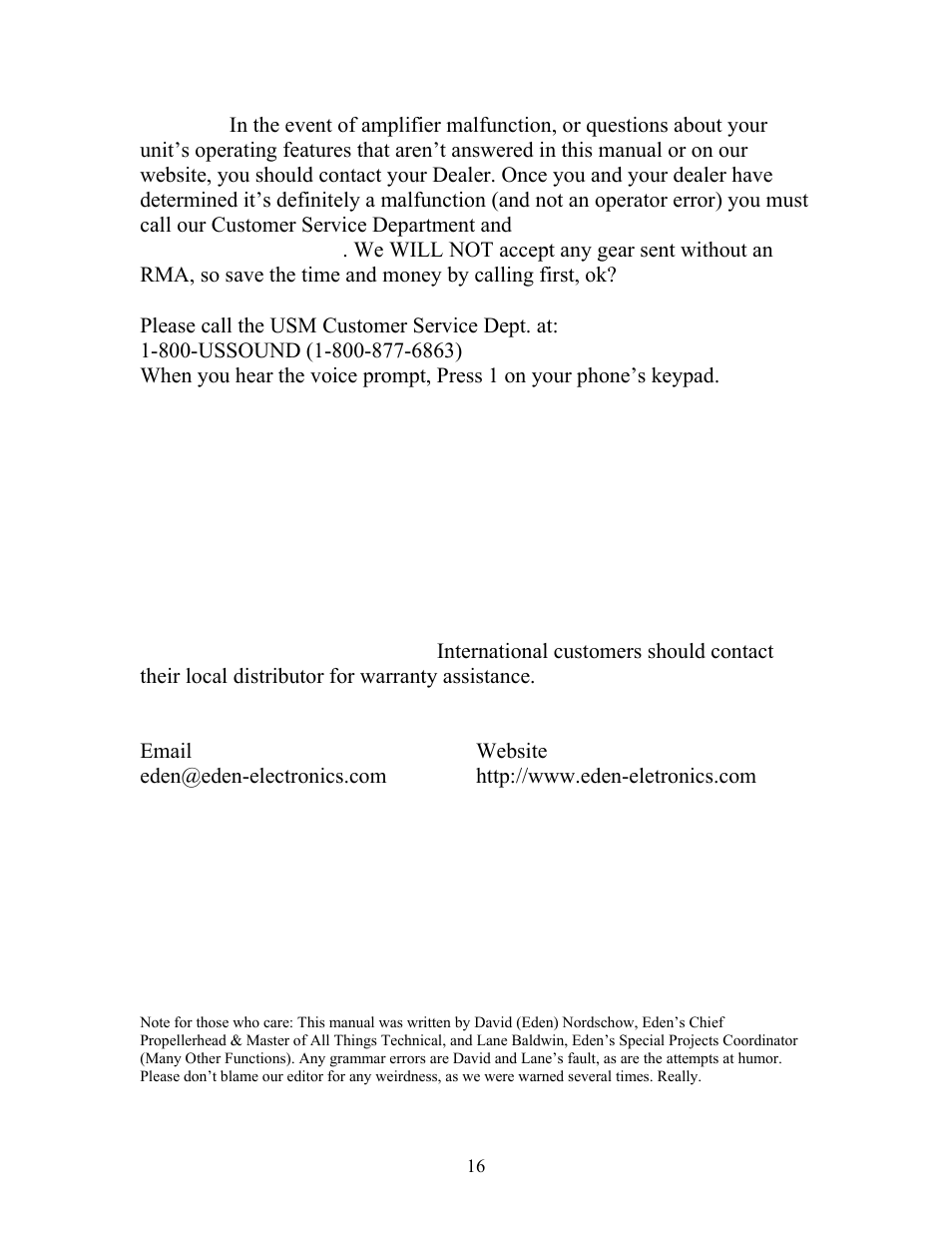 Eden WTX260 User Manual | Page 16 / 16