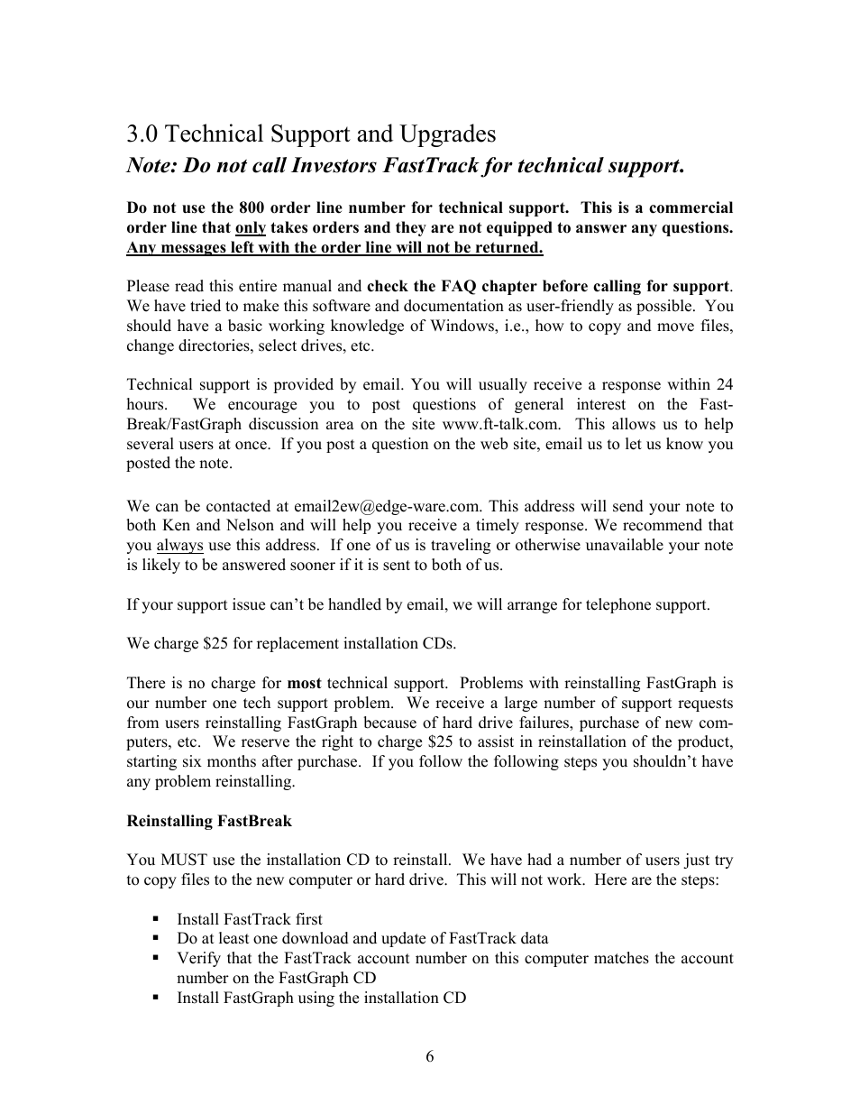 0 technical support and upgrades | EdgeWare FastGraph Version 3 User Manual | Page 6 / 57