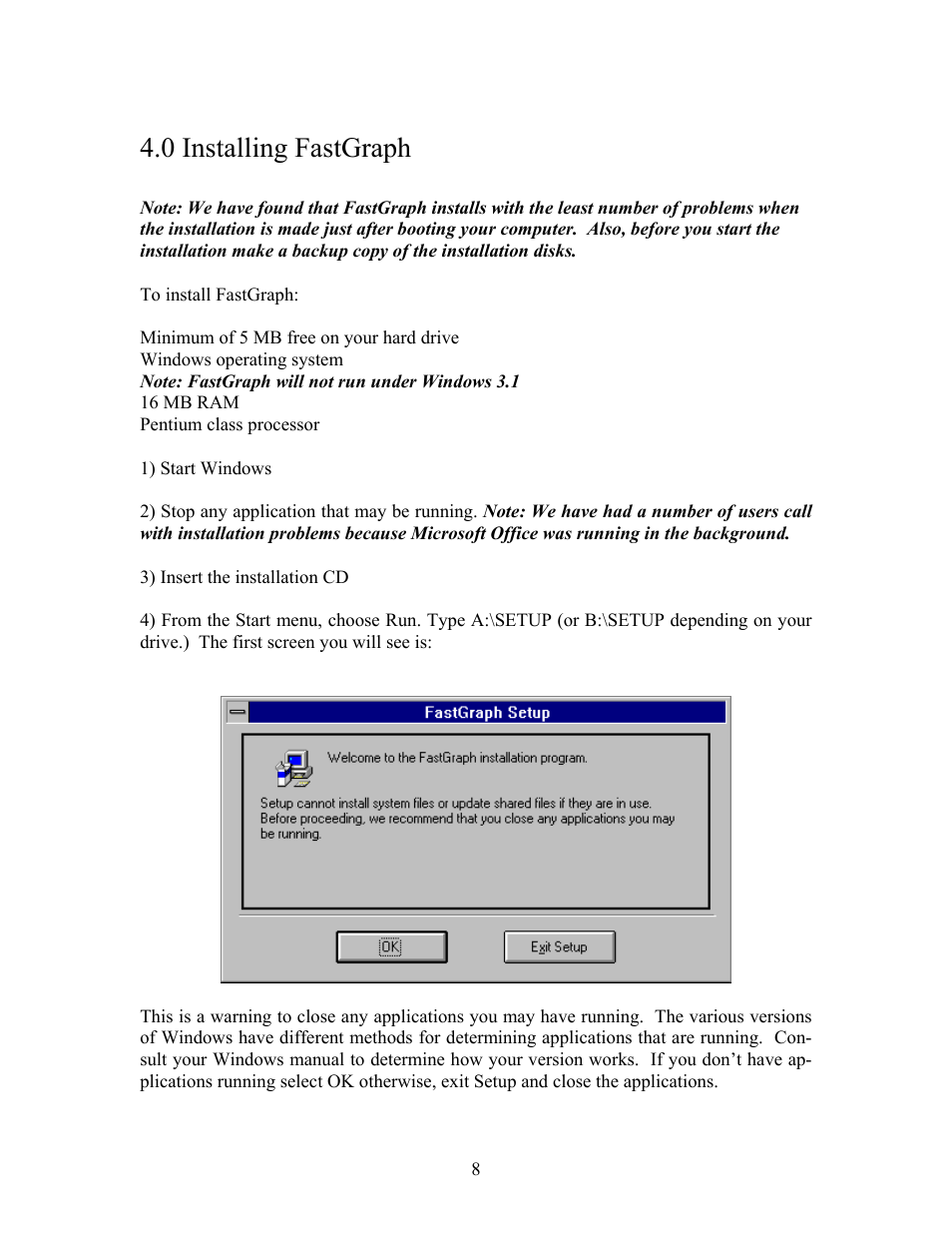 0 installing fastgraph | EdgeWare FastGraph Version 3 User Manual | Page 8 / 57