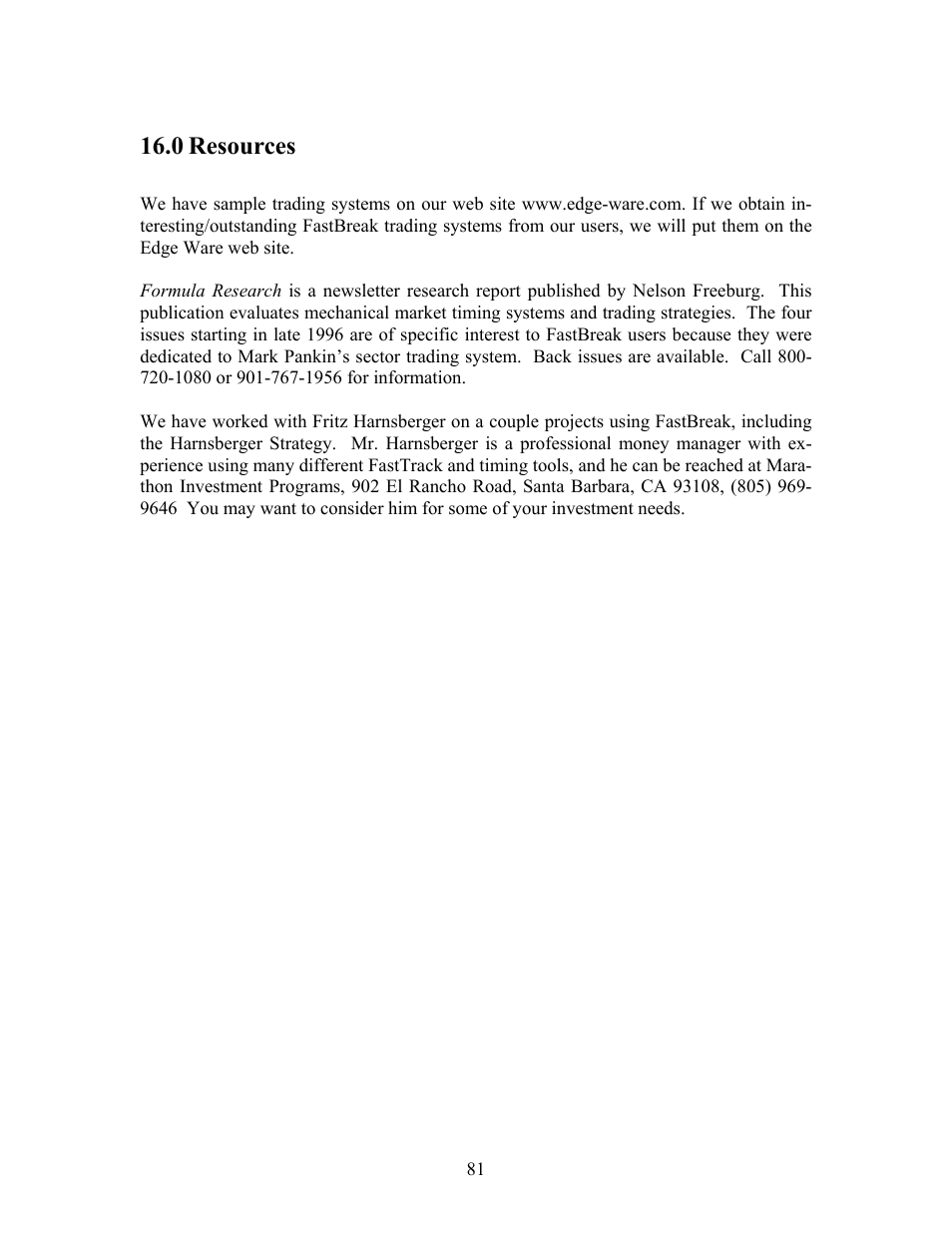 Resources | EdgeWare FastBreak Standard Version 5 User Manual | Page 81 / 90