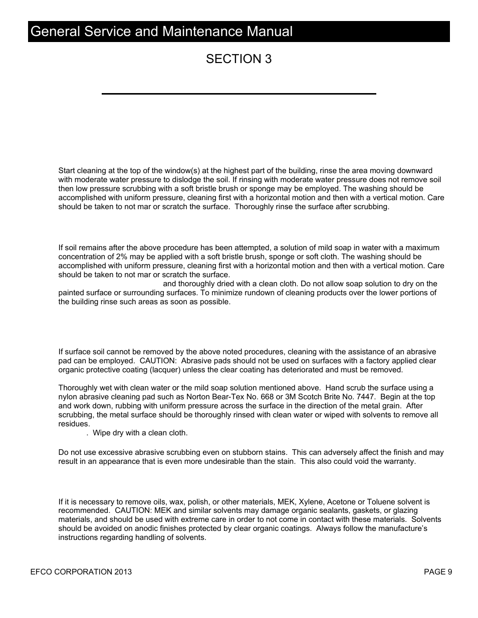 Anodized care, General service and maintenance manual, A. anodized aluminum care and cleaning | EFCO Special Purpose Windows General Maintenance Instructions User Manual | Page 10 / 19