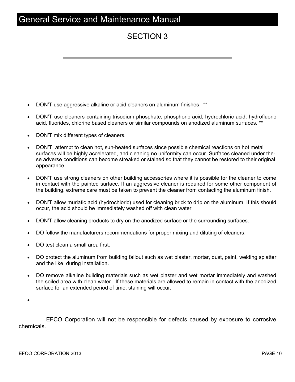 General service and maintenance manual, A. anodized aluminum care and cleaning | EFCO Special Purpose Windows General Maintenance Instructions User Manual | Page 11 / 19