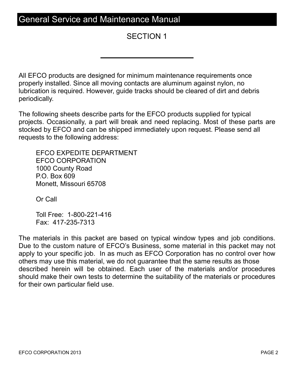 General infomation, General service and maintenance manual | EFCO Special Purpose Windows General Maintenance Instructions User Manual | Page 3 / 19
