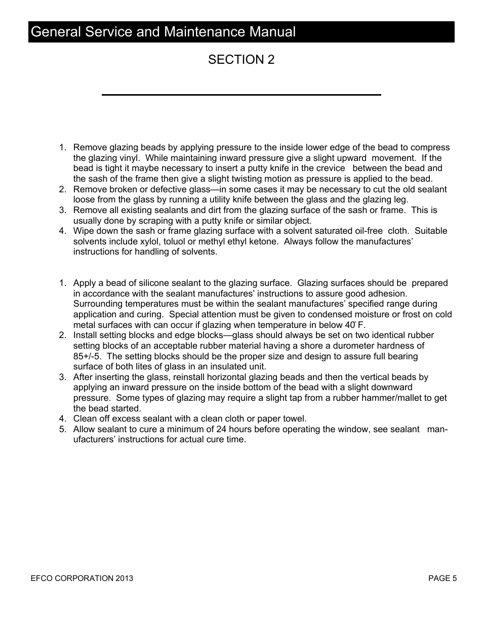 De-glazing, Re-glazing, General service and maintenance manual | EFCO Special Purpose Windows General Maintenance Instructions User Manual | Page 6 / 19