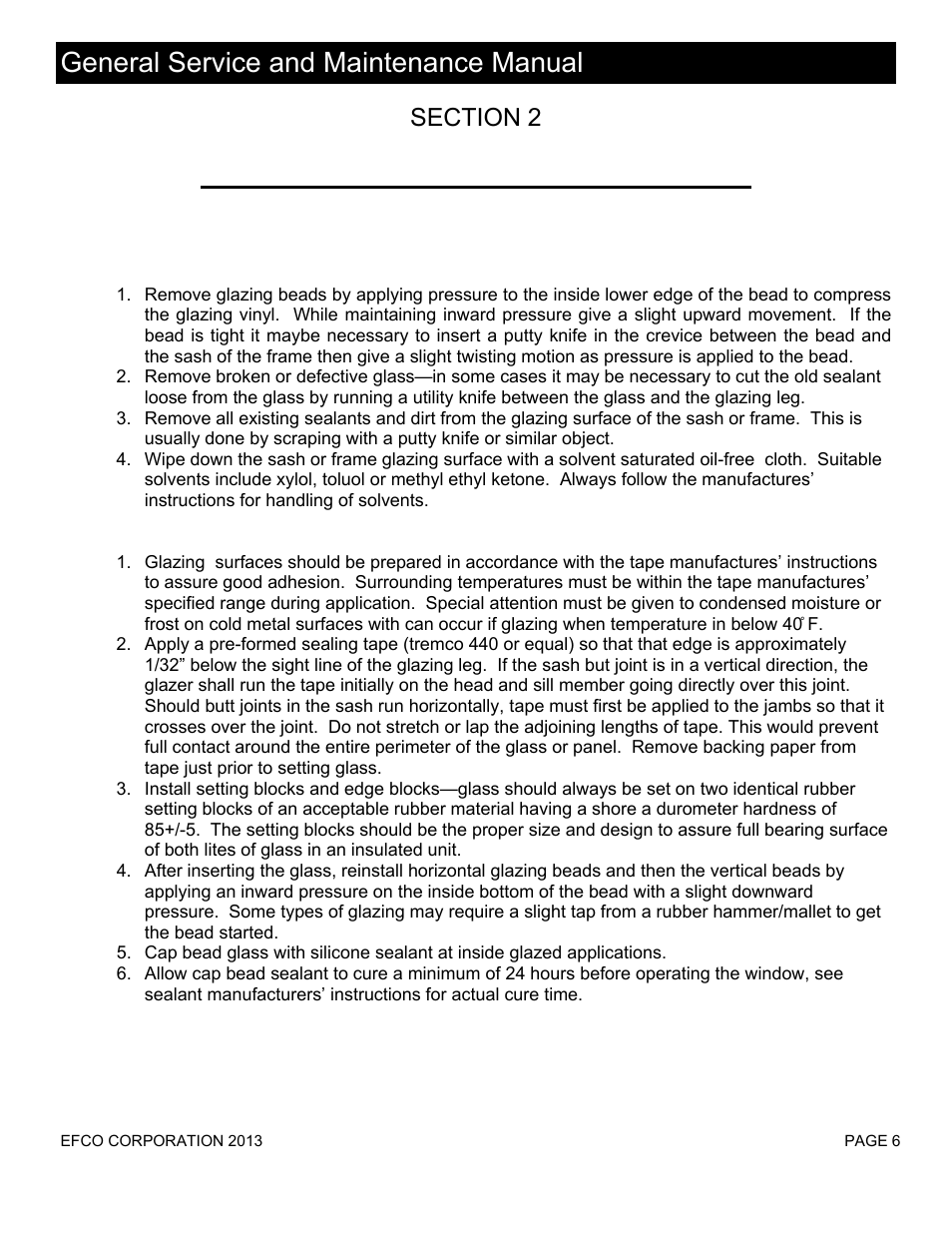 De-glazing, Re-glazing, General service and maintenance manual | EFCO Special Purpose Windows General Maintenance Instructions User Manual | Page 7 / 19