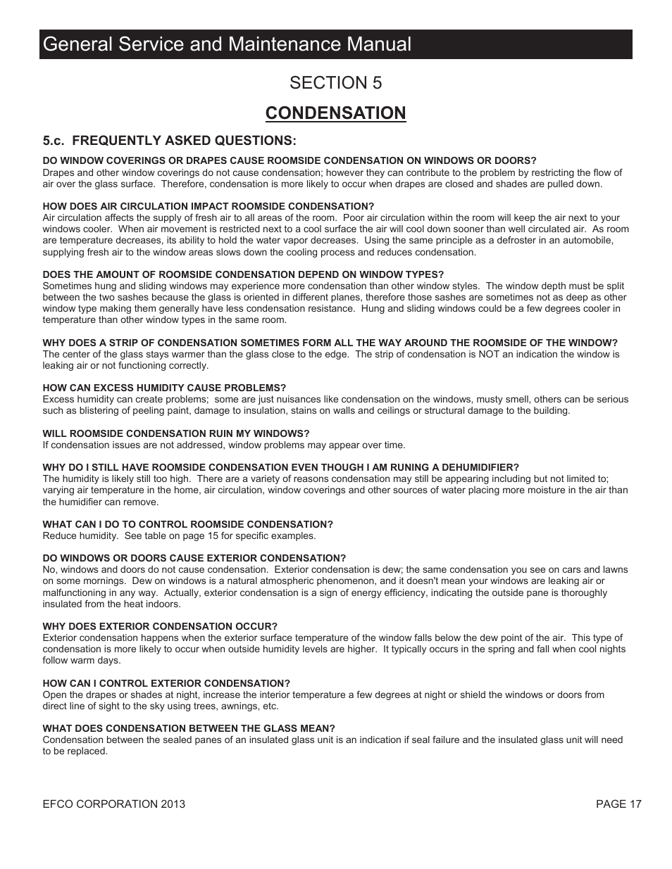 General service and maintenance manual | EFCO Special Purpose Windows Understanding Condensation User Manual | Page 5 / 6