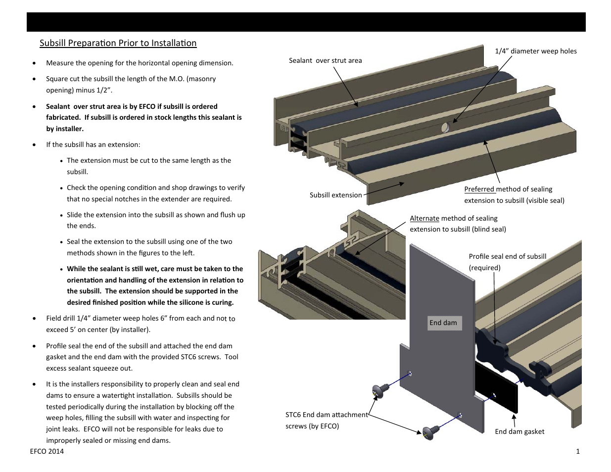 Subframe installation, Subsill prepara on prior to installa on | EFCO Special Purpose Windows Installation User Manual | Page 40 / 58