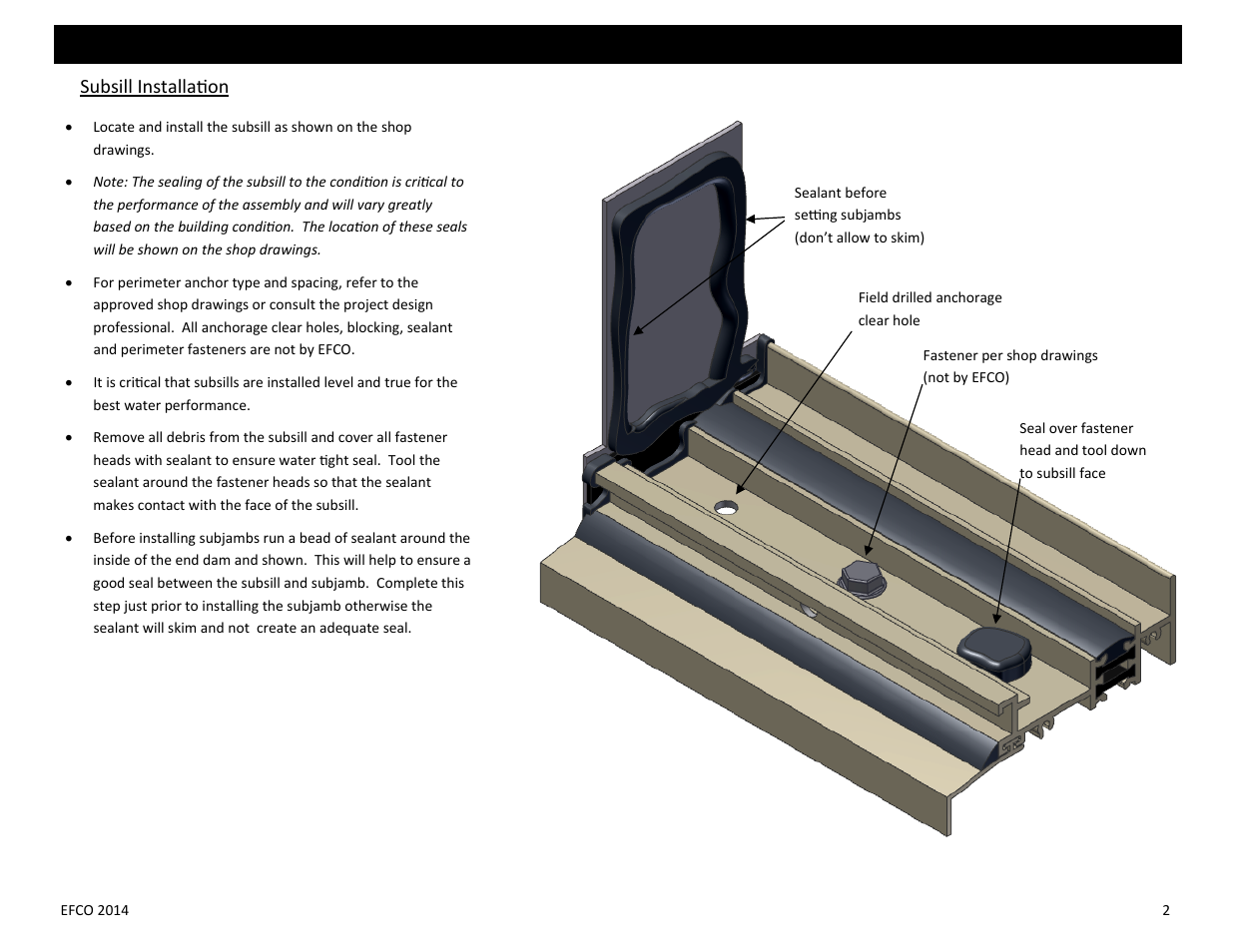 Subsill installa on | EFCO Special Purpose Windows Installation User Manual | Page 41 / 58
