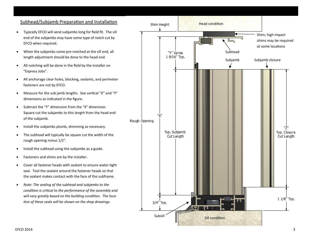 Subhead/subjamb prepara on and installa on | EFCO Special Purpose Windows Installation User Manual | Page 42 / 58