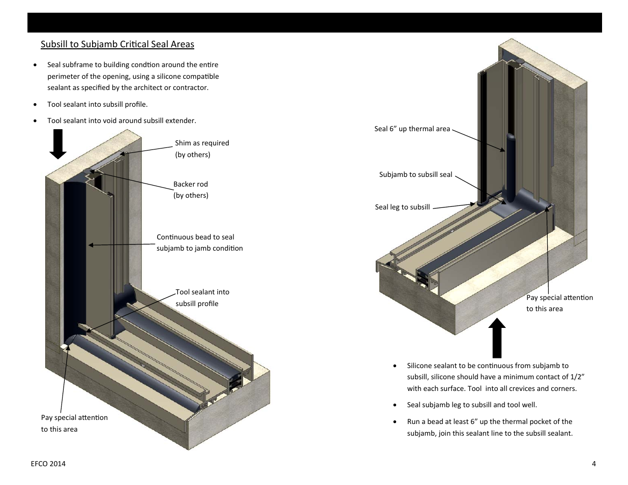 Subsill to subjamb cri cal seal areas | EFCO Special Purpose Windows Installation User Manual | Page 43 / 58