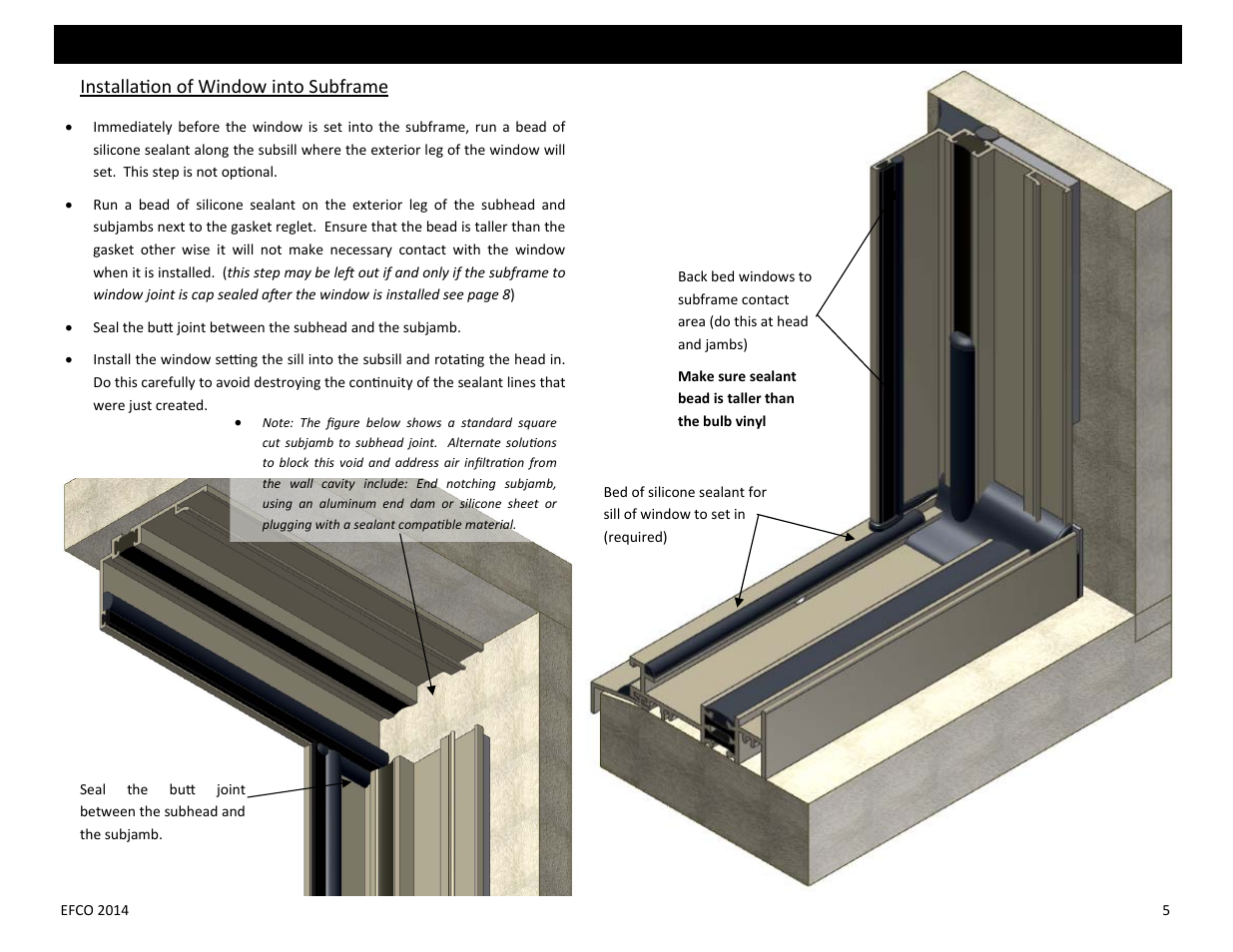 Installa on of window into subframe | EFCO Special Purpose Windows Installation User Manual | Page 44 / 58