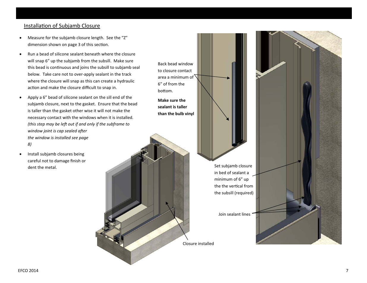 Installa on of subjamb closure | EFCO Special Purpose Windows Installation User Manual | Page 46 / 58