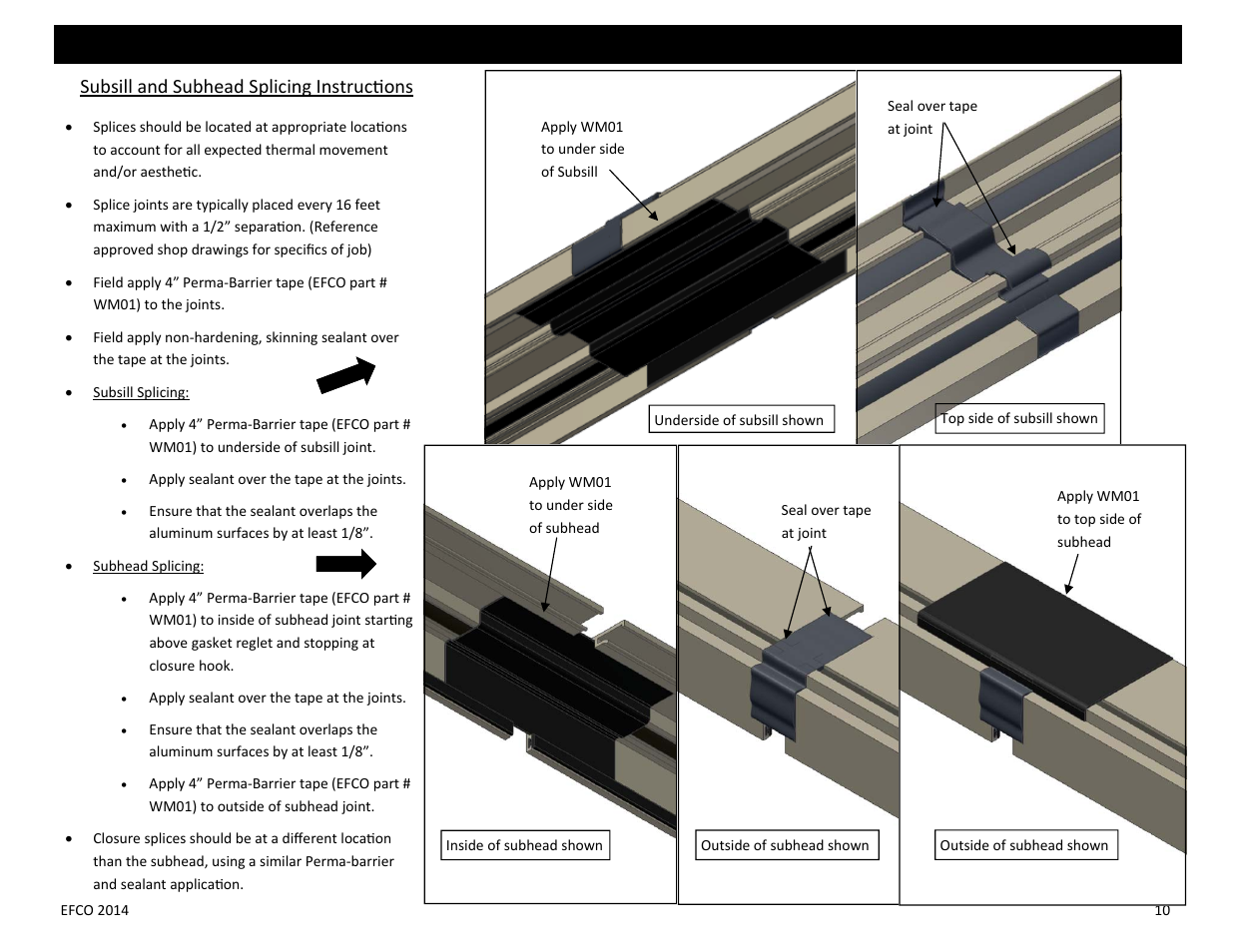Subsill and subhead splicing instruc ons | EFCO Special Purpose Windows Installation User Manual | Page 49 / 58