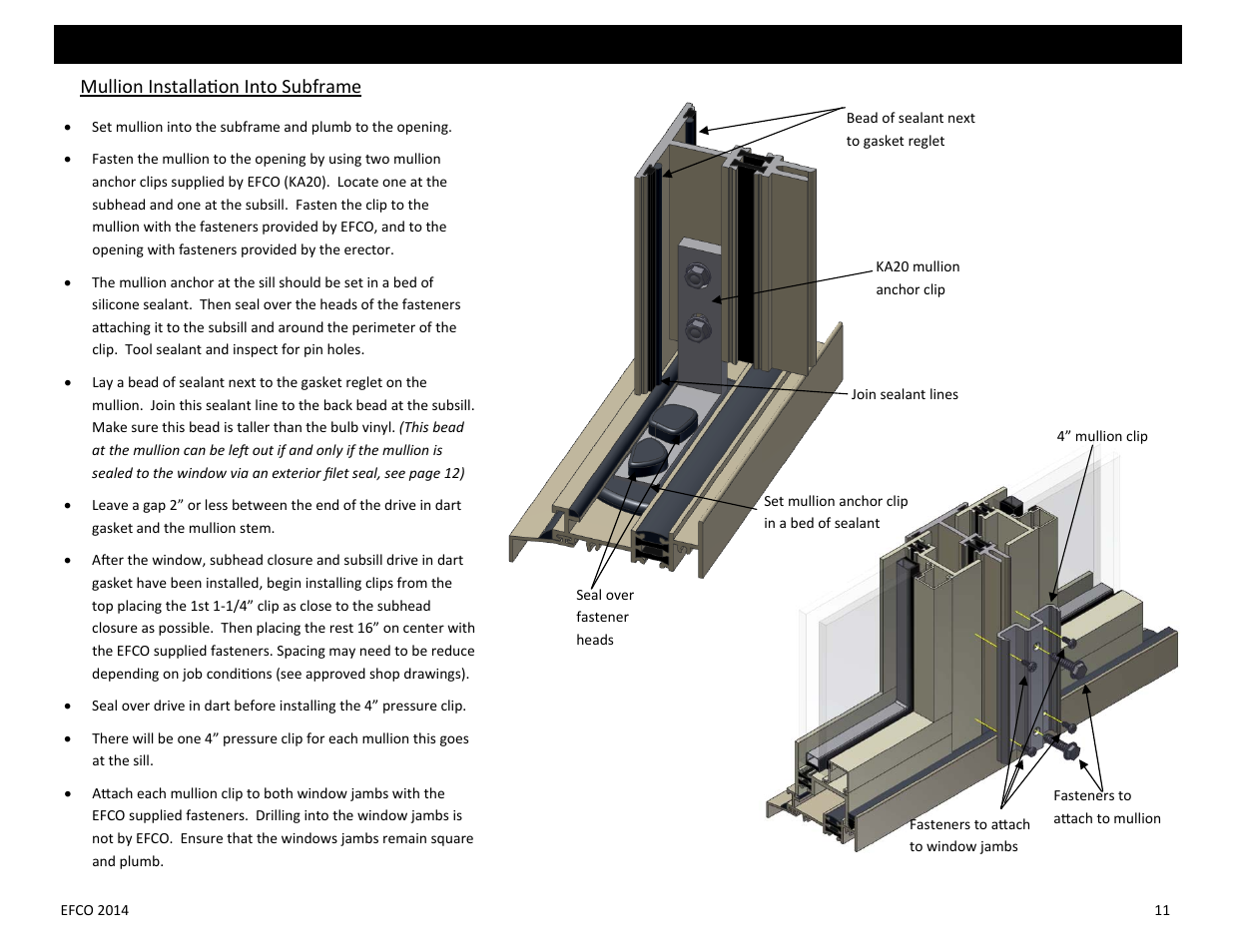 Mullion installa on into subframe | EFCO Special Purpose Windows Installation User Manual | Page 50 / 58