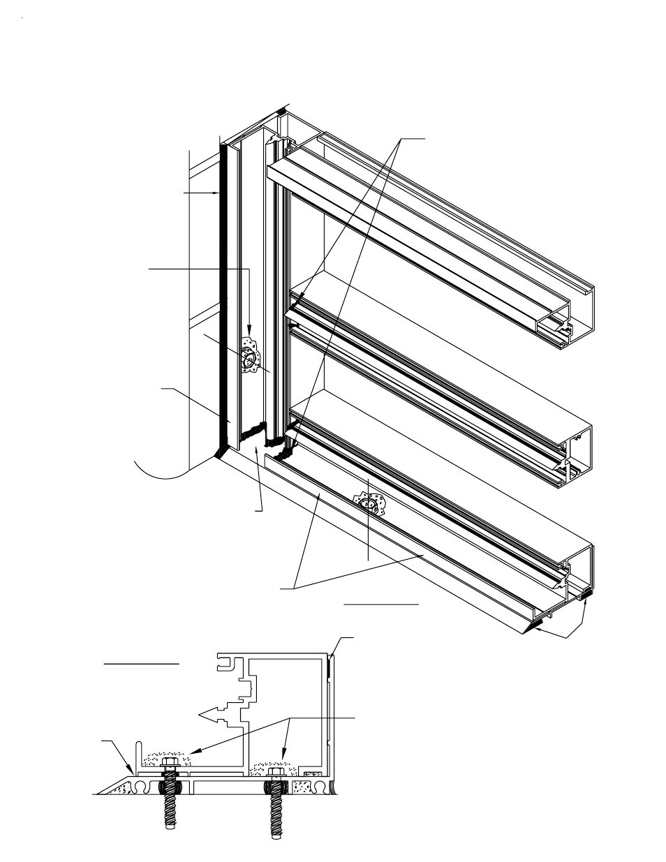 Anchoring & sealing, B) temporary glazing usin, A) glass size & glass setting | Fig. # 40, Fig. # 39, Screw spline / shear block installation | EFCO 960 Series User Manual | Page 47 / 65