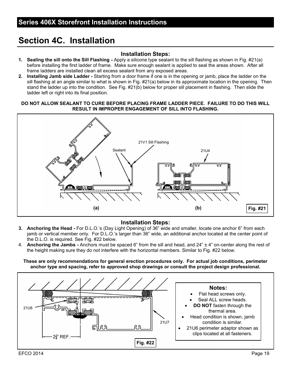 Series 406x storefront installation instructions | EFCO 406X Series User Manual | Page 19 / 25