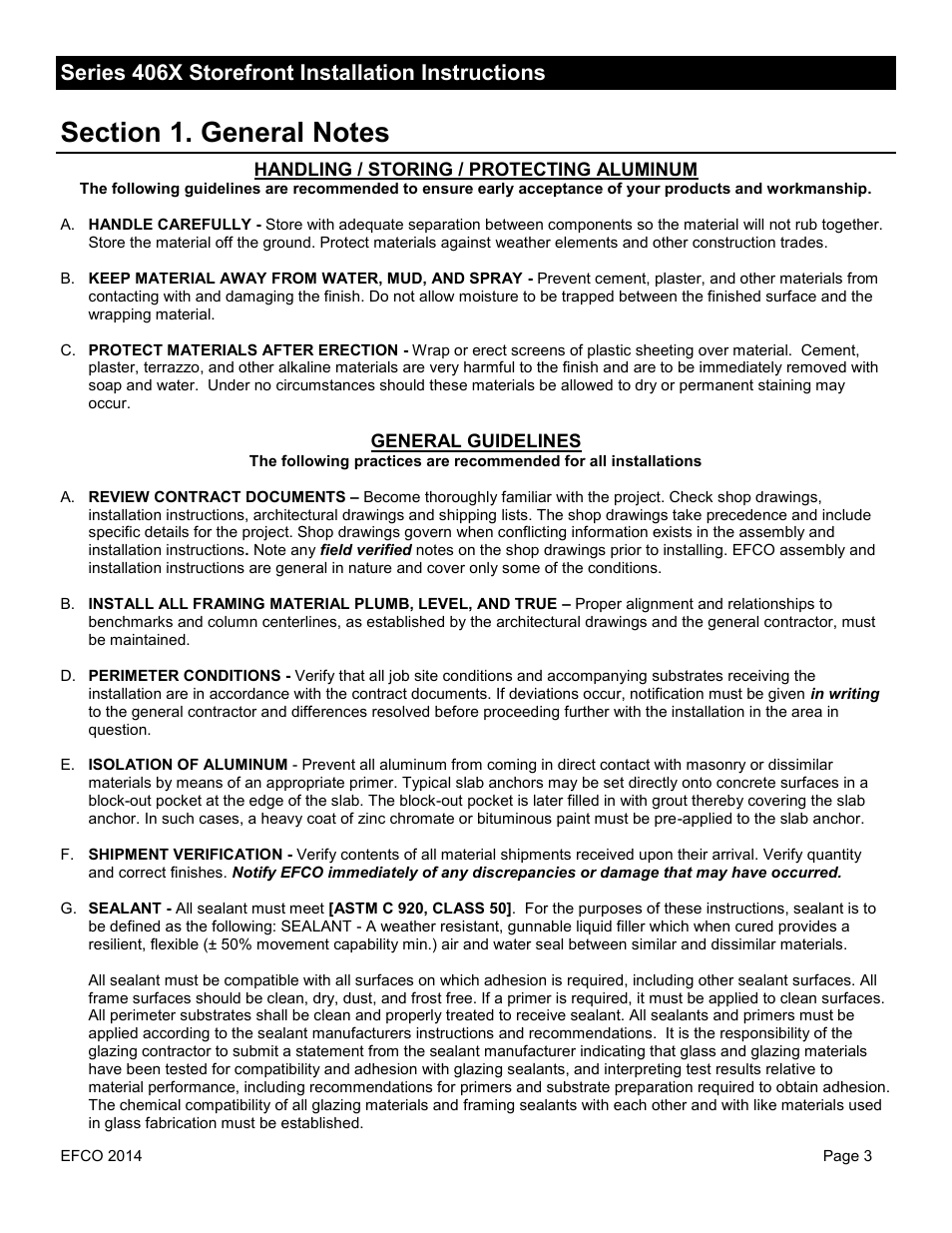 Series 406x storefront installation instructions | EFCO 406X Series User Manual | Page 3 / 25