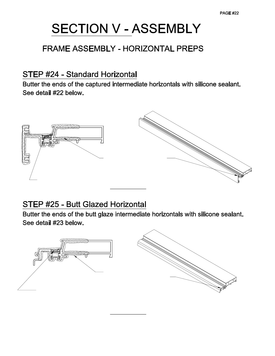 Frame assembly - horizontal preps, Fabricat, Detail #23 | Detail #22 | EFCO 955 Series User Manual | Page 24 / 45